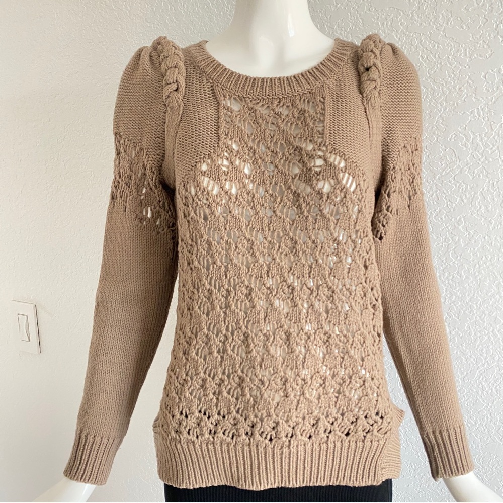 Rebecca Taylor brown open knit sweater